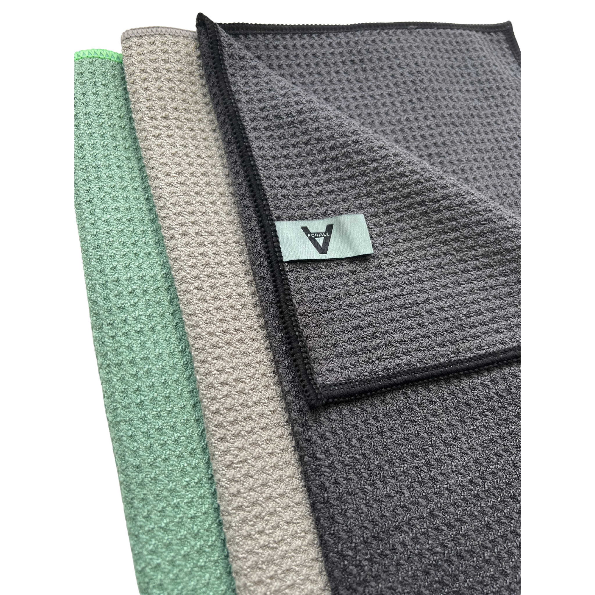 Set of 3 For All waffle weave cloths in different colours, designed to trap dirt and leave streak-free finishes when cleaning all surfaces