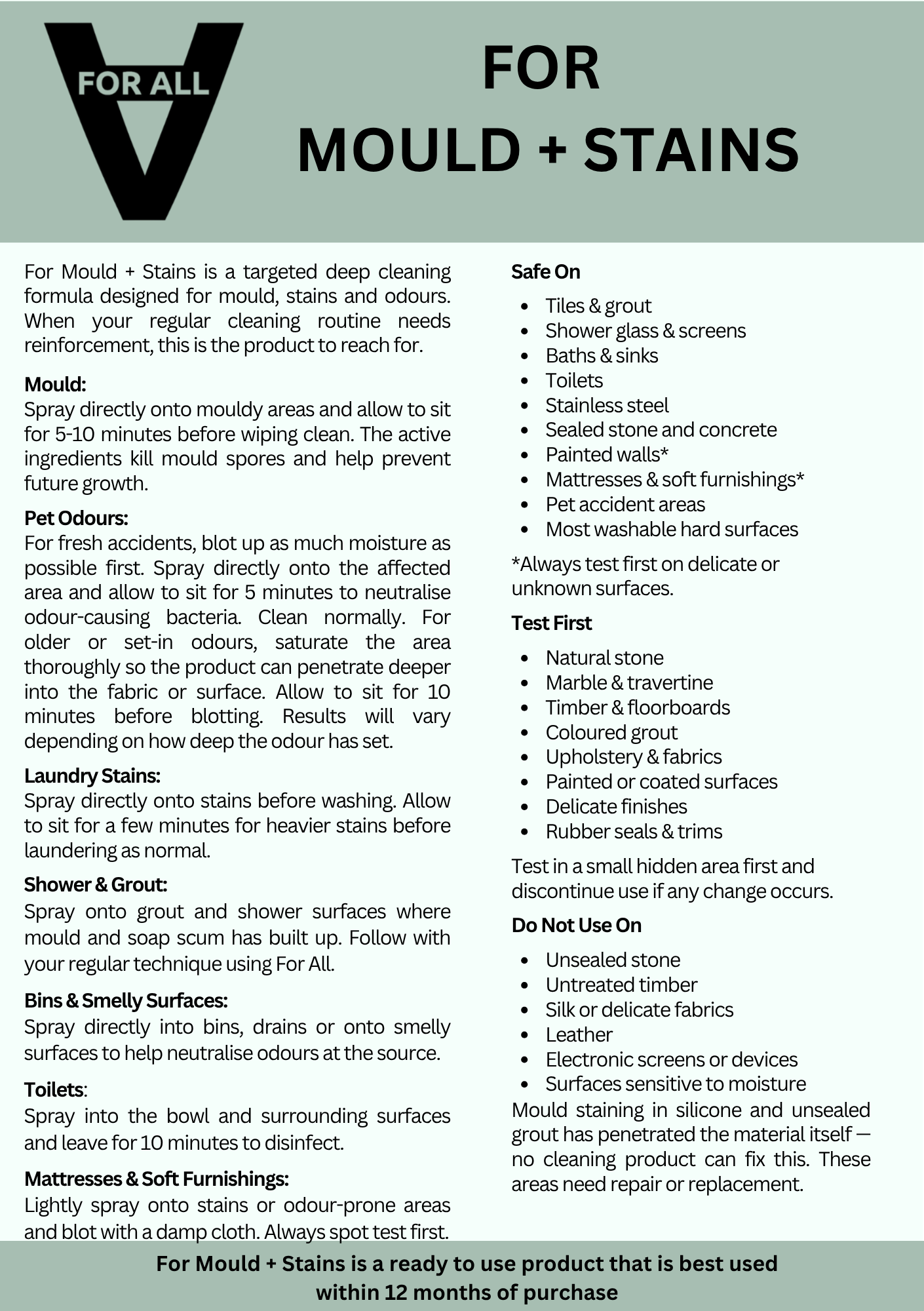 Printed Cheat Sheet For Mould + Stains